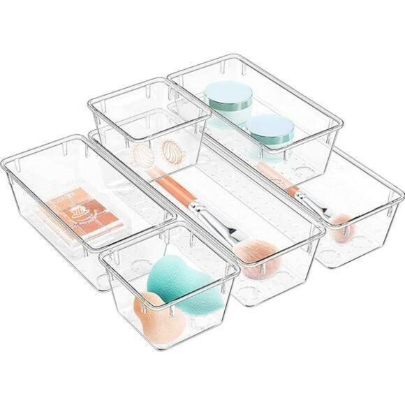 Clear Acrylic Drawer Organizer Set 6 Pack Makeup Jewelry Office Storage Bins - Picture 7 of 7